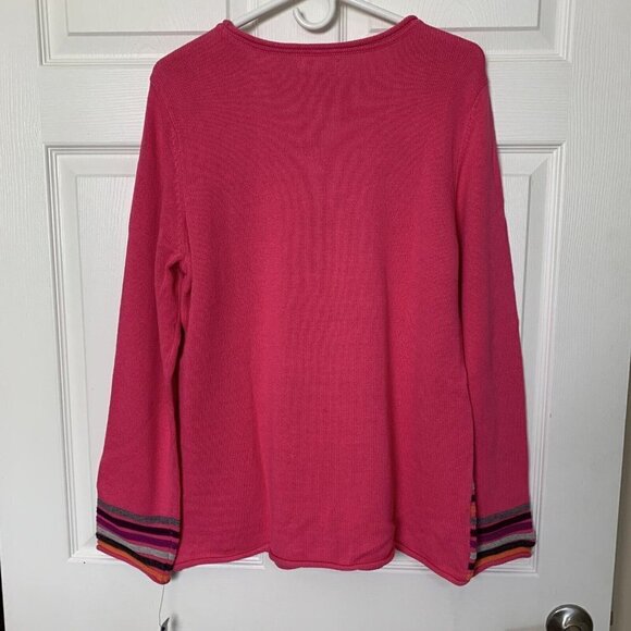 IZOD Woman's Sweater Size XL Fuchsia Pink Striped Knit Long Sleeve New - Picture 9 of 14